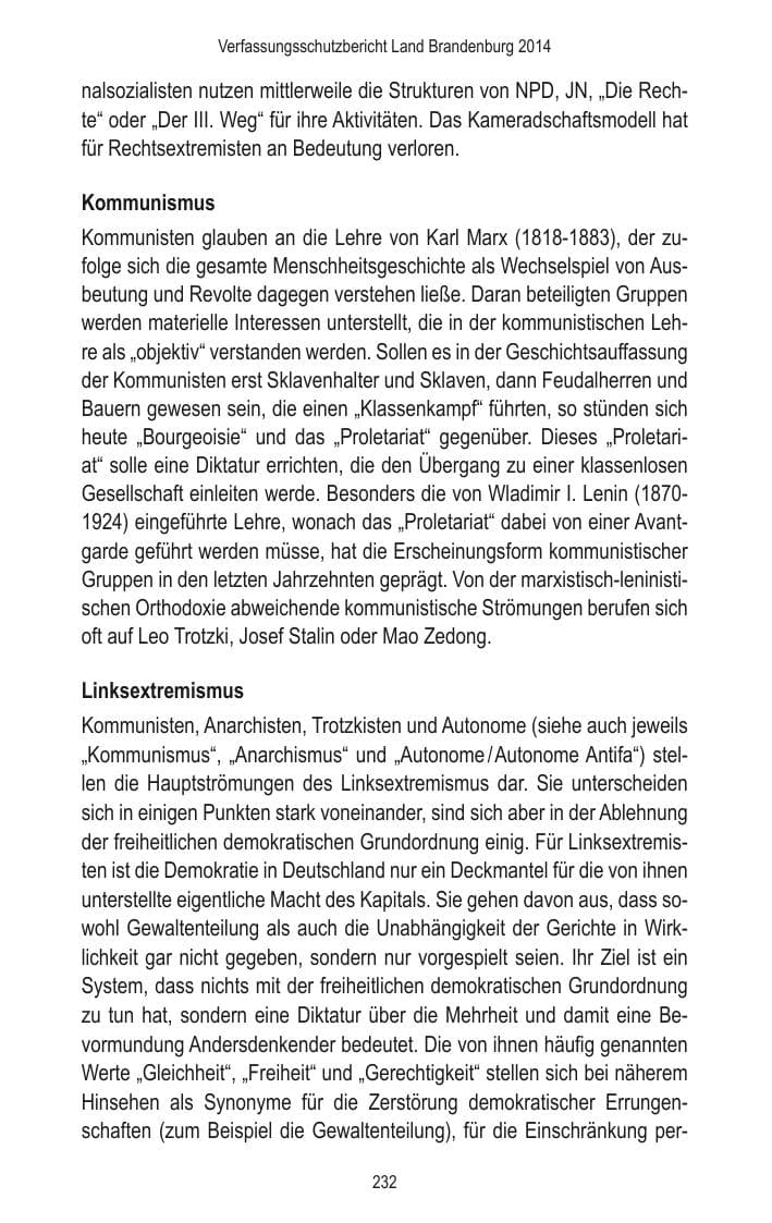 Seite 234 des Verfassungsschutzbericht 2014 Brandenburg