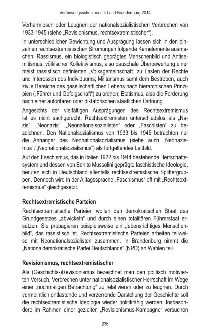 Seite 238 des Verfassungsschutzbericht 2014 Brandenburg