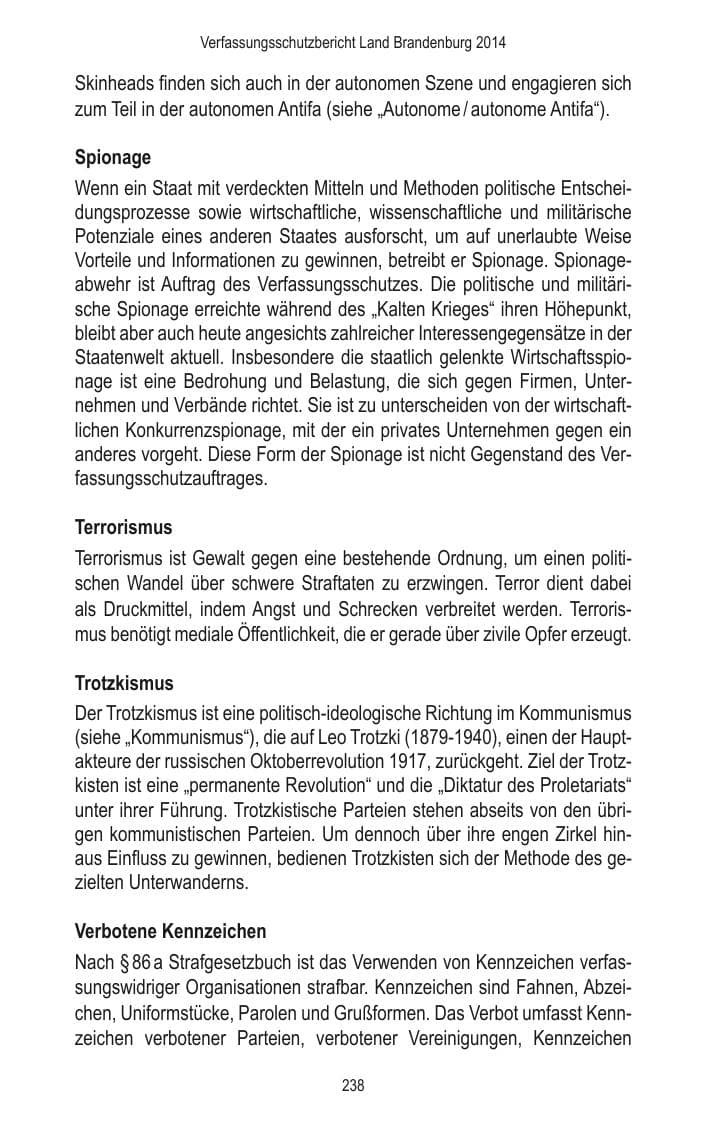 Seite 240 des Verfassungsschutzbericht 2014 Brandenburg