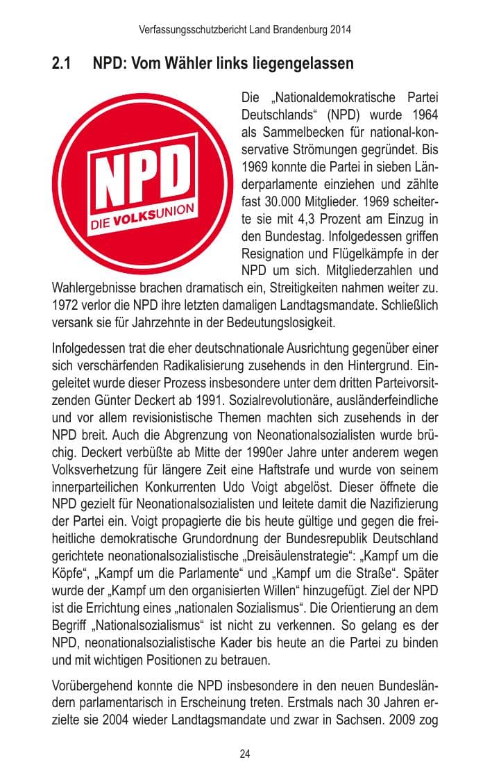 Seite 26 des Verfassungsschutzbericht 2014 Brandenburg