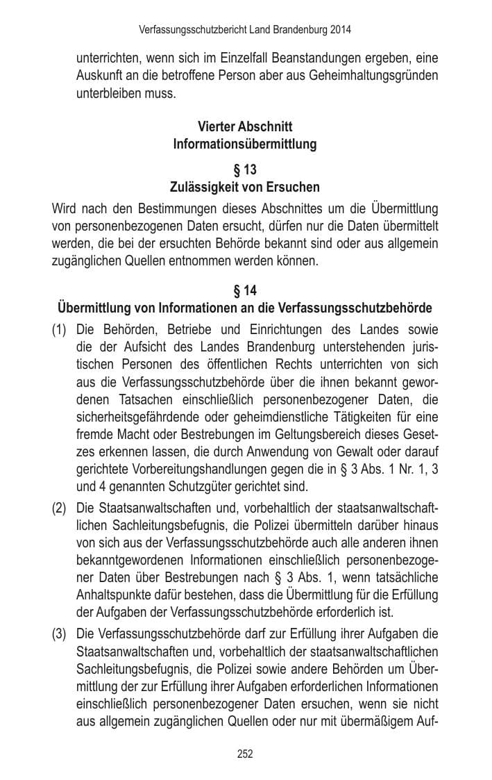 Seite 254 des Verfassungsschutzbericht 2014 Brandenburg