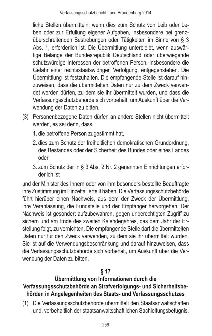 Seite 258 des Verfassungsschutzbericht 2014 Brandenburg