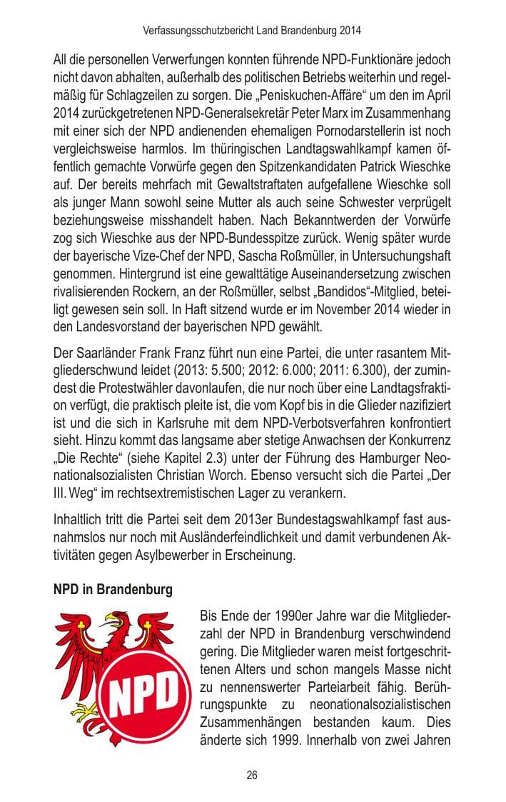 Seite 28 des Verfassungsschutzbericht 2014 Brandenburg