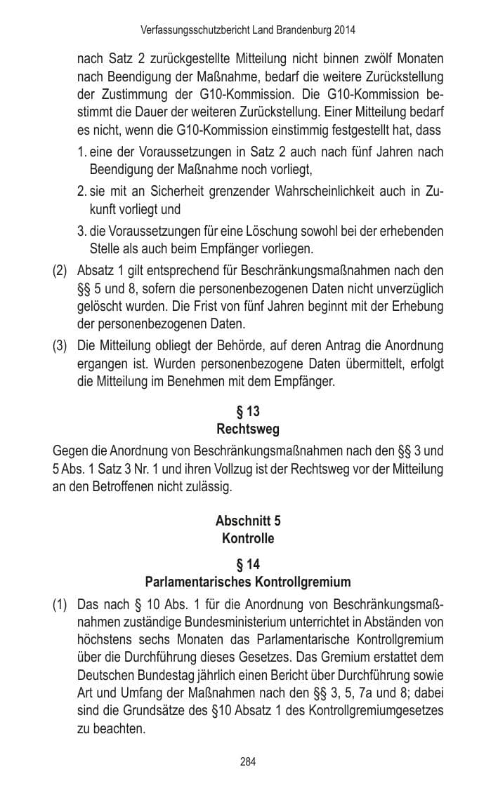Seite 286 des Verfassungsschutzbericht 2014 Brandenburg