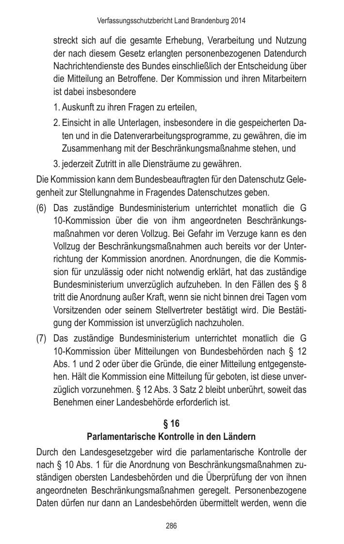 Seite 288 des Verfassungsschutzbericht 2014 Brandenburg