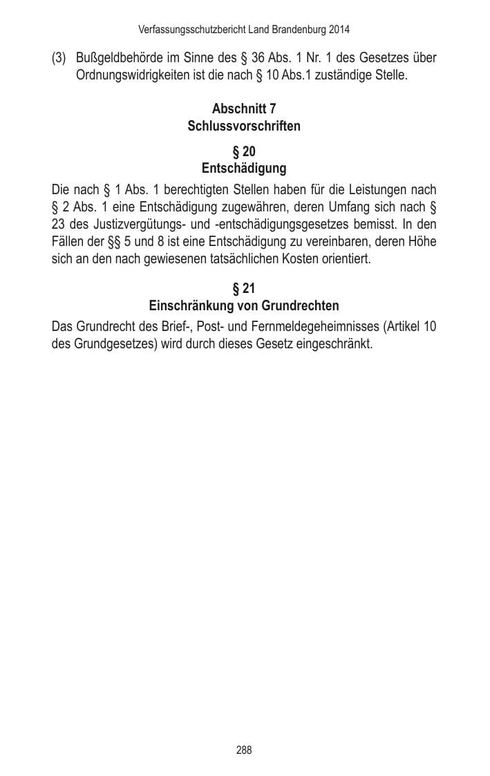 Seite 290 des Verfassungsschutzbericht 2014 Brandenburg
