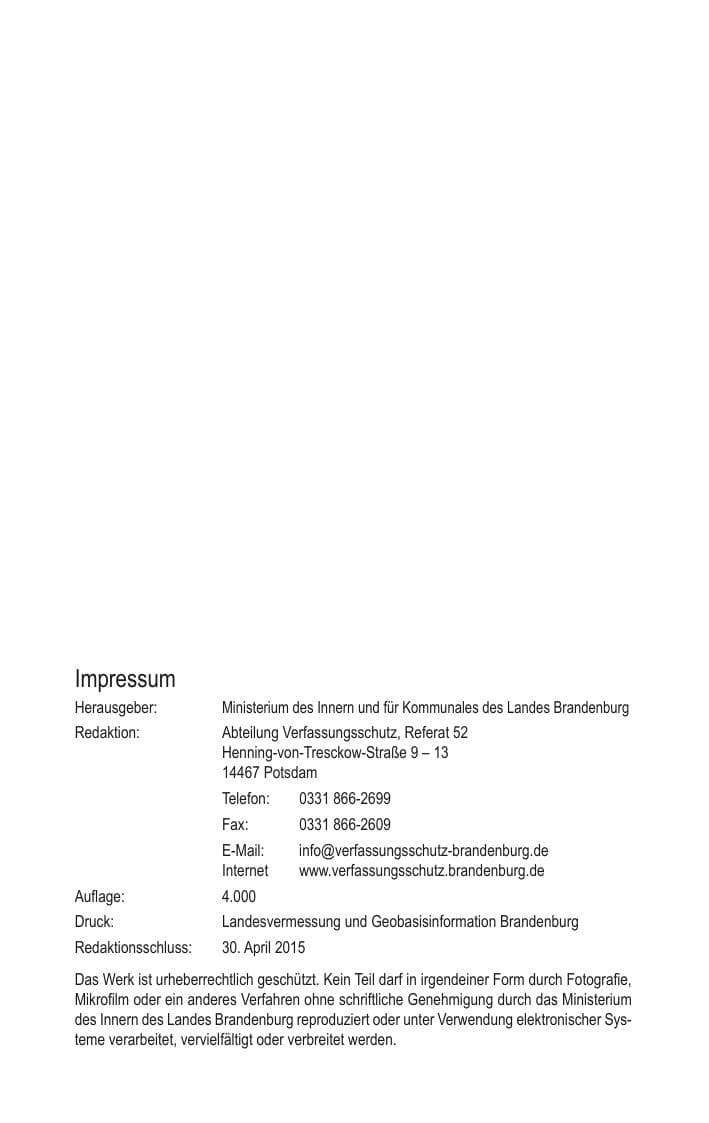 Seite 4 des Verfassungsschutzbericht 2014 Brandenburg