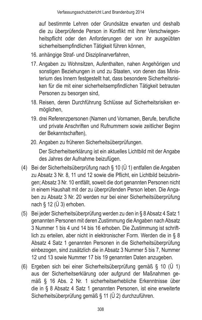 Seite 310 des Verfassungsschutzbericht 2014 Brandenburg