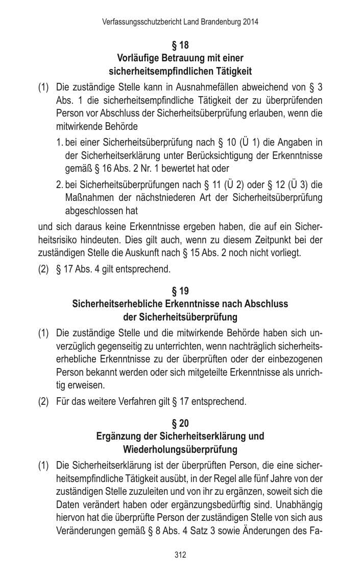 Seite 314 des Verfassungsschutzbericht 2014 Brandenburg