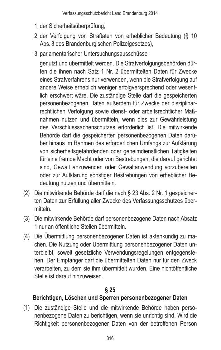 Seite 318 des Verfassungsschutzbericht 2014 Brandenburg