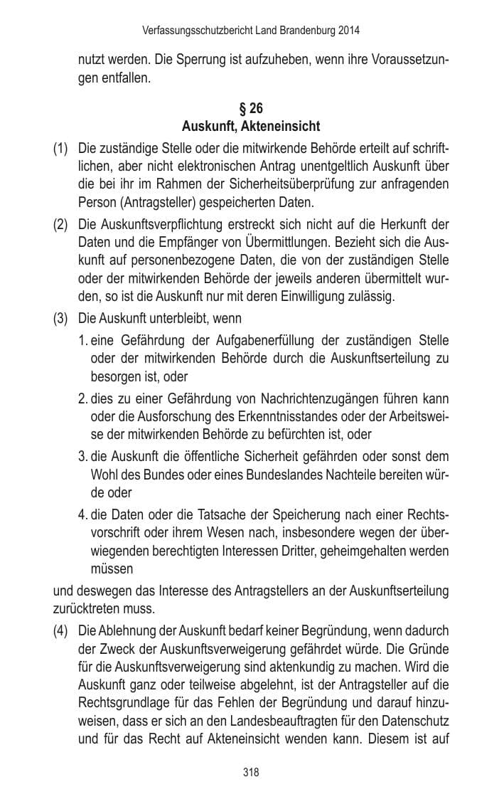 Seite 320 des Verfassungsschutzbericht 2014 Brandenburg