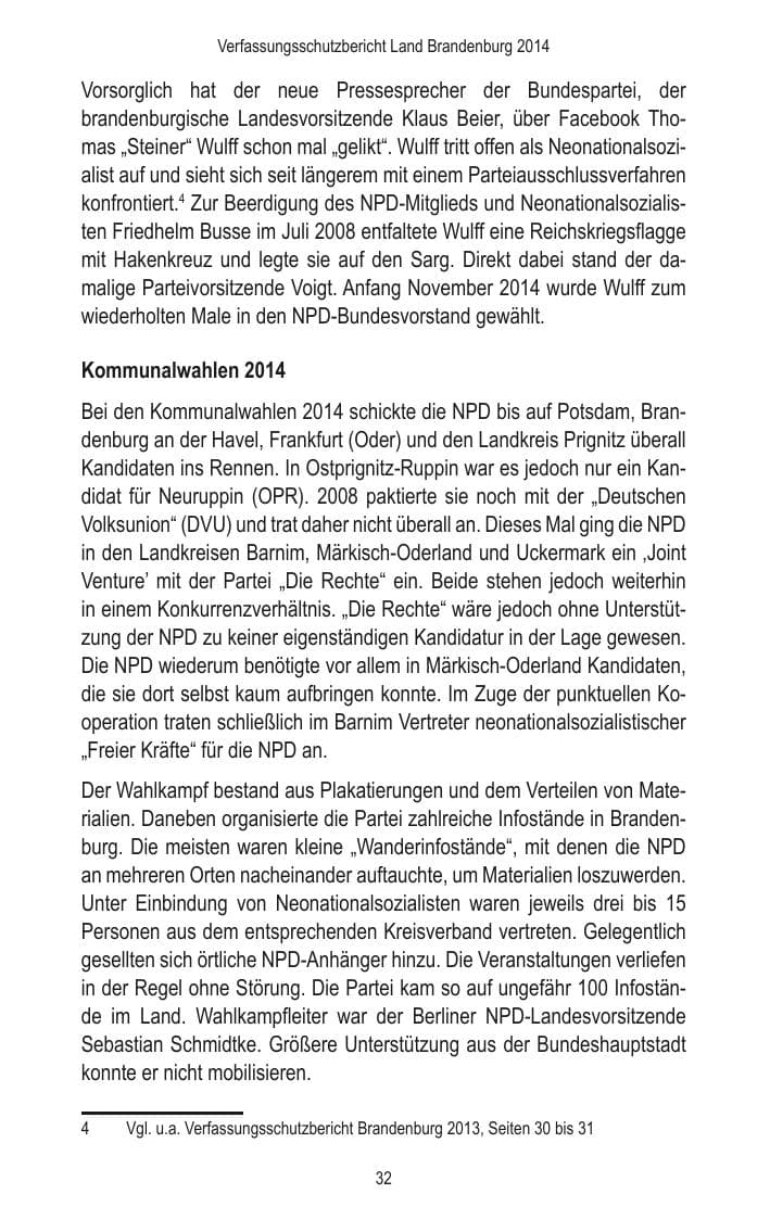 Seite 34 des Verfassungsschutzbericht 2014 Brandenburg