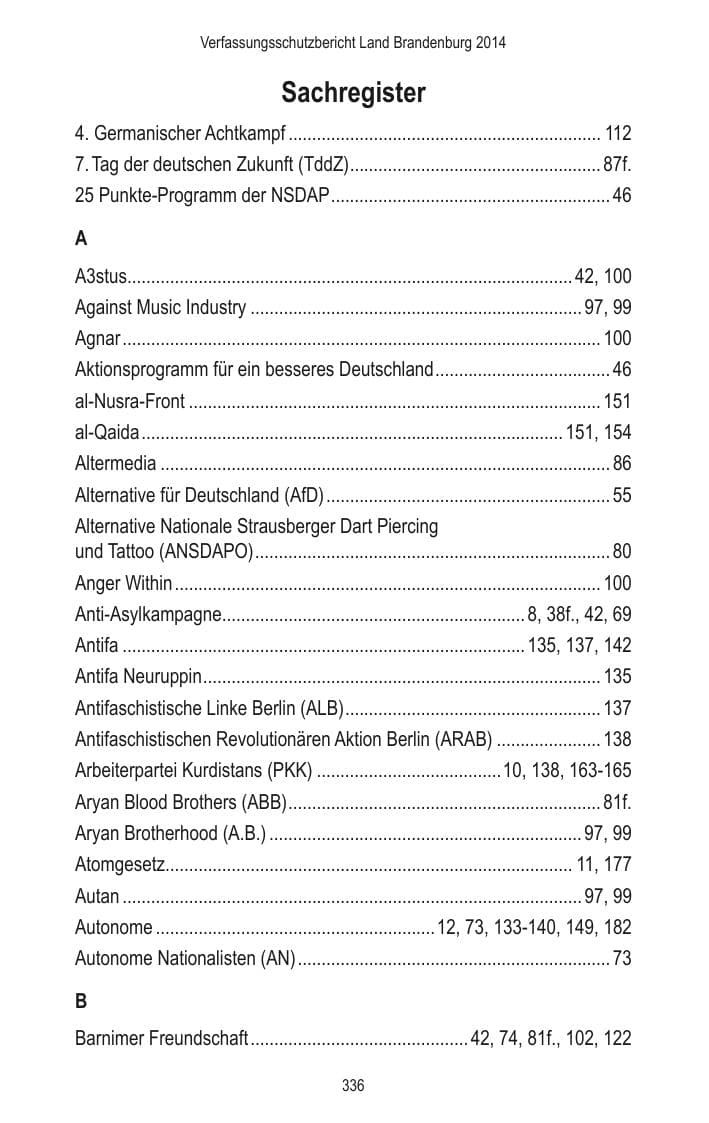 Seite 338 des Verfassungsschutzbericht 2014 Brandenburg