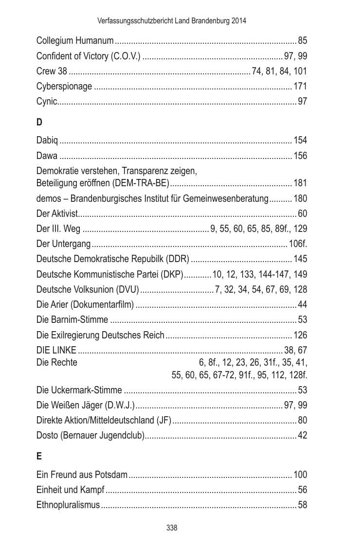 Seite 340 des Verfassungsschutzbericht 2014 Brandenburg