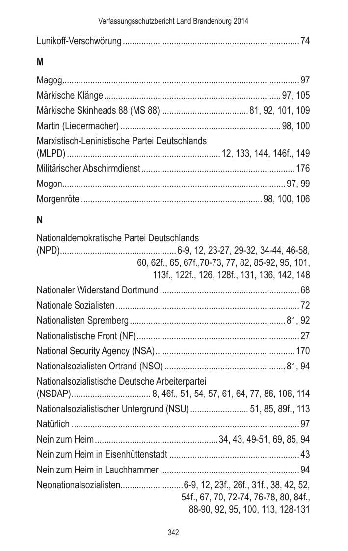 Seite 344 des Verfassungsschutzbericht 2014 Brandenburg