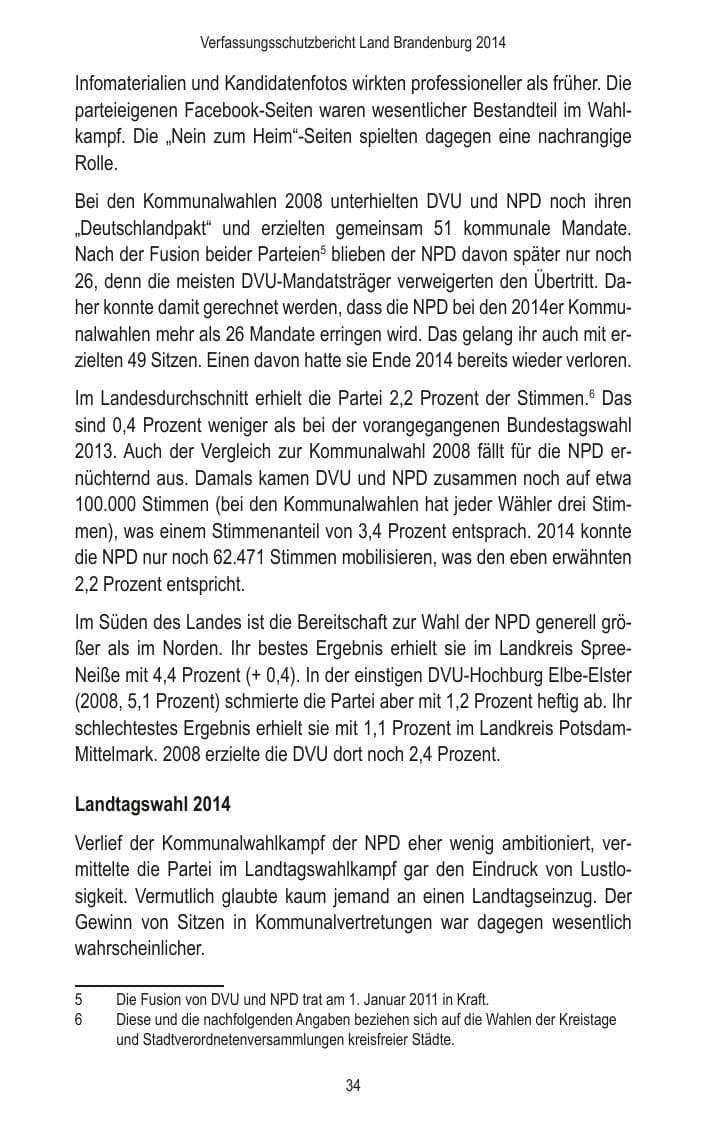Seite 36 des Verfassungsschutzbericht 2014 Brandenburg