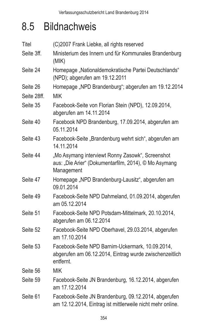Seite 356 des Verfassungsschutzbericht 2014 Brandenburg