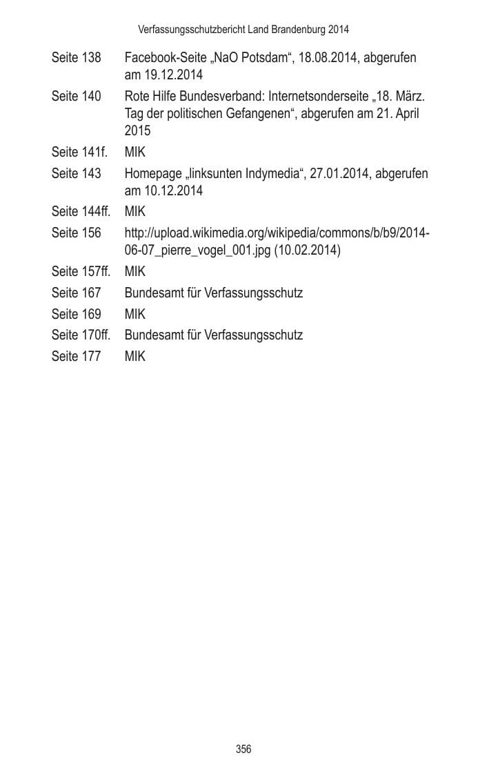 Seite 358 des Verfassungsschutzbericht 2014 Brandenburg