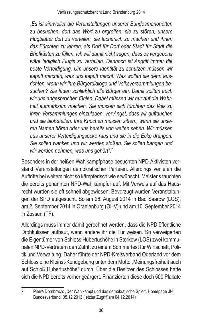 Seite 38 des Verfassungsschutzbericht 2014 Brandenburg