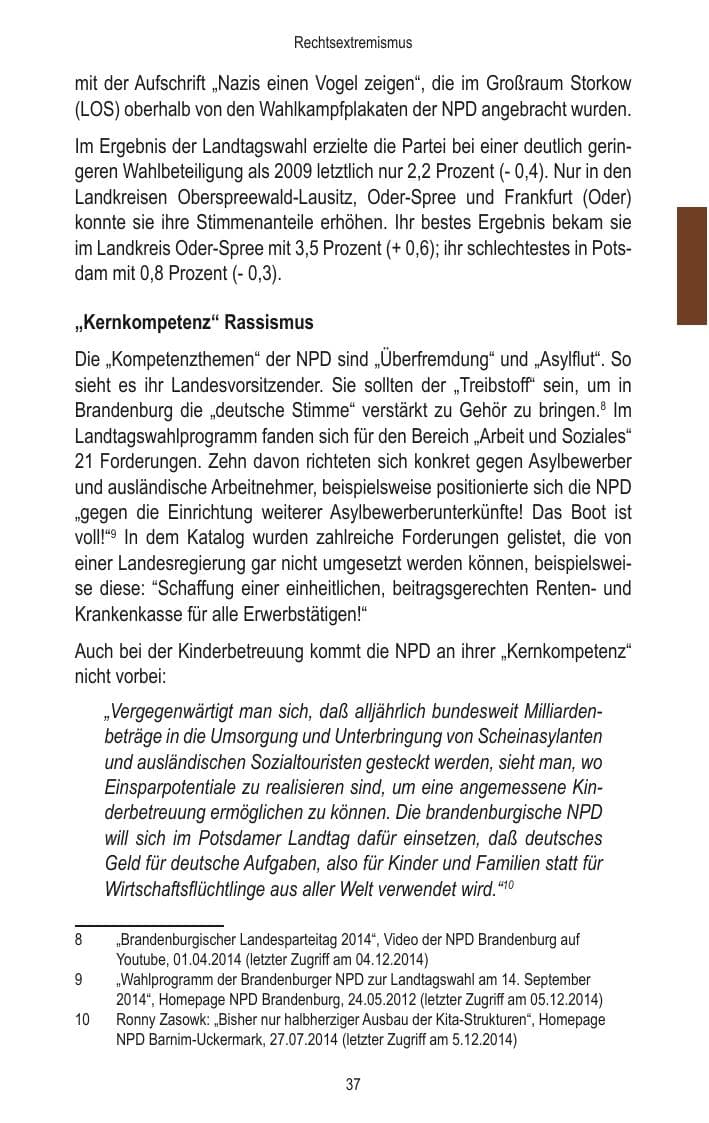 Seite 39 des Verfassungsschutzbericht 2014 Brandenburg