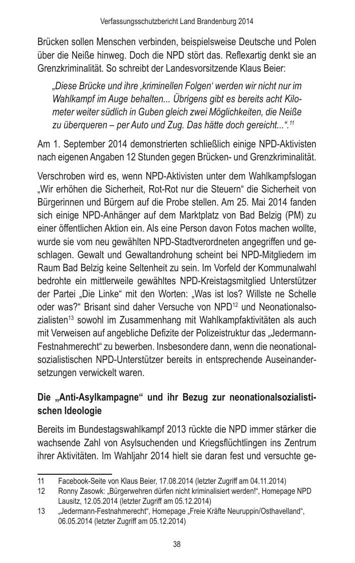 Seite 40 des Verfassungsschutzbericht 2014 Brandenburg