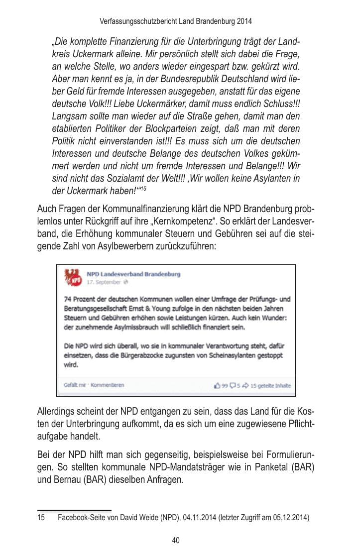 Seite 42 des Verfassungsschutzbericht 2014 Brandenburg