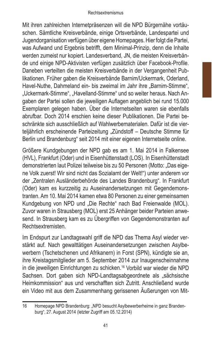 Seite 43 des Verfassungsschutzbericht 2014 Brandenburg