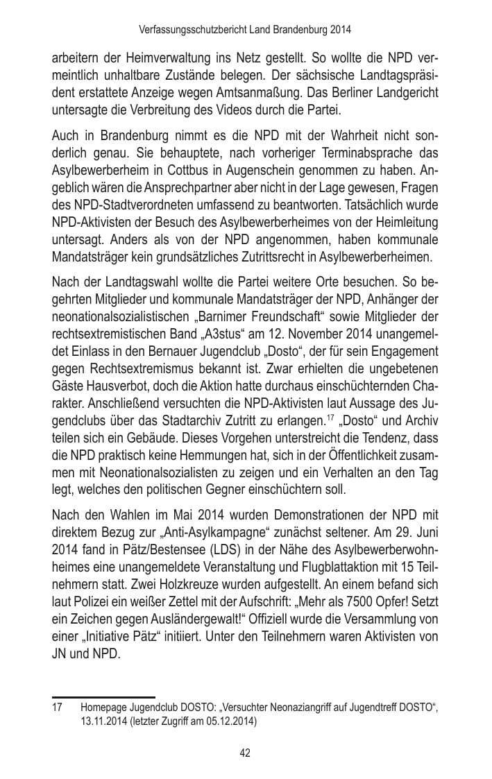 Seite 44 des Verfassungsschutzbericht 2014 Brandenburg
