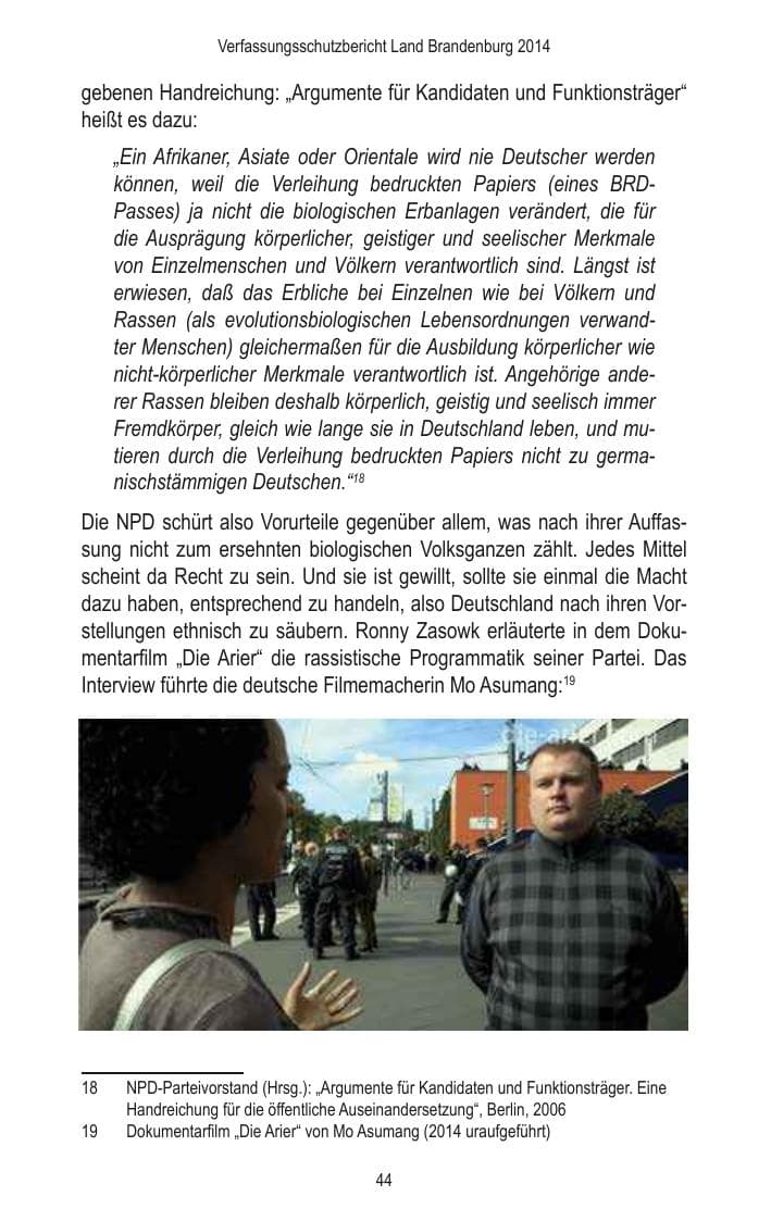 Seite 46 des Verfassungsschutzbericht 2014 Brandenburg