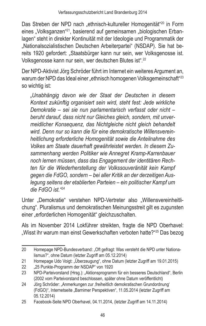 Seite 48 des Verfassungsschutzbericht 2014 Brandenburg