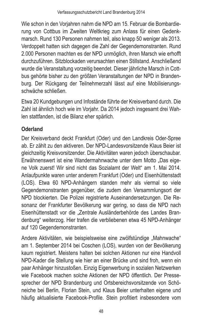 Seite 50 des Verfassungsschutzbericht 2014 Brandenburg