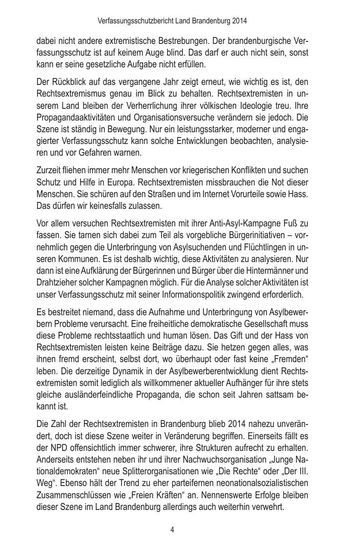 Seite 6 des Verfassungsschutzbericht 2014 Brandenburg