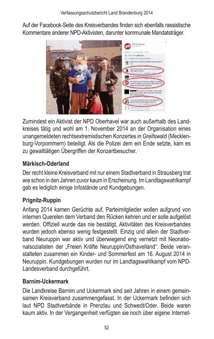 Seite 54 des Verfassungsschutzbericht 2014 Brandenburg