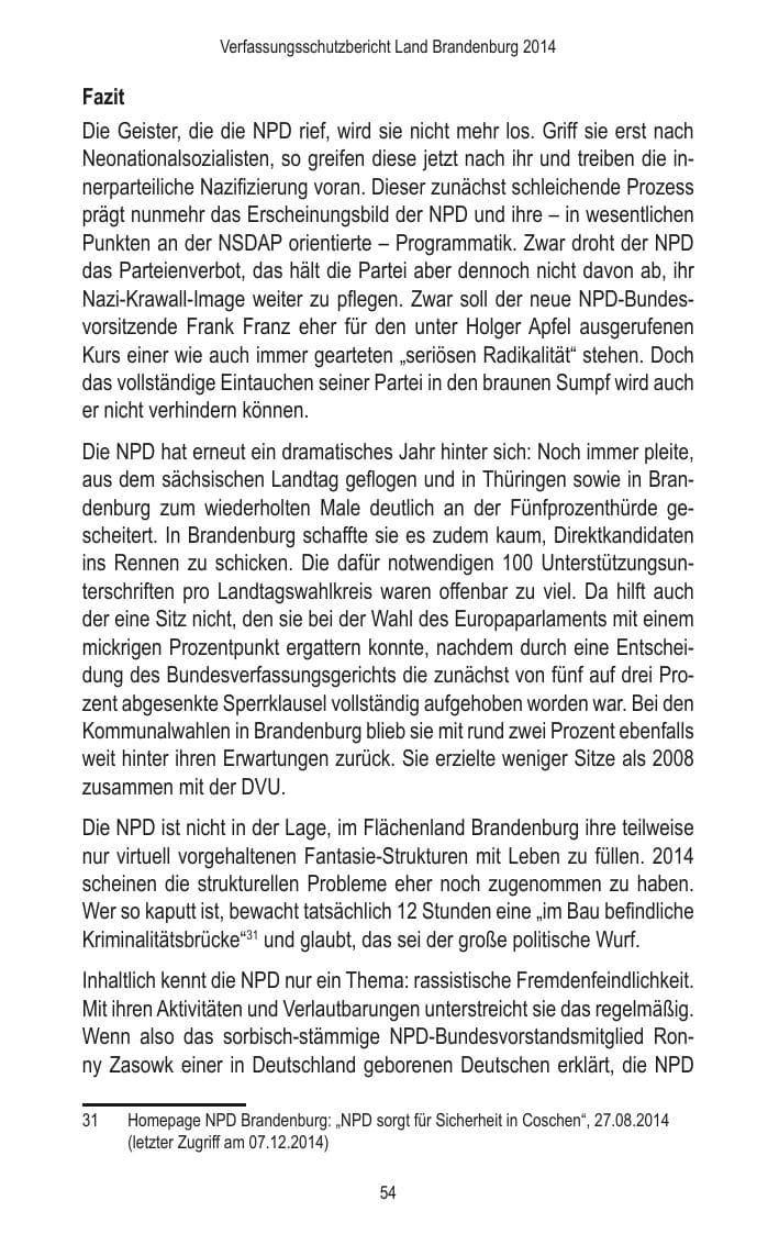 Seite 56 des Verfassungsschutzbericht 2014 Brandenburg