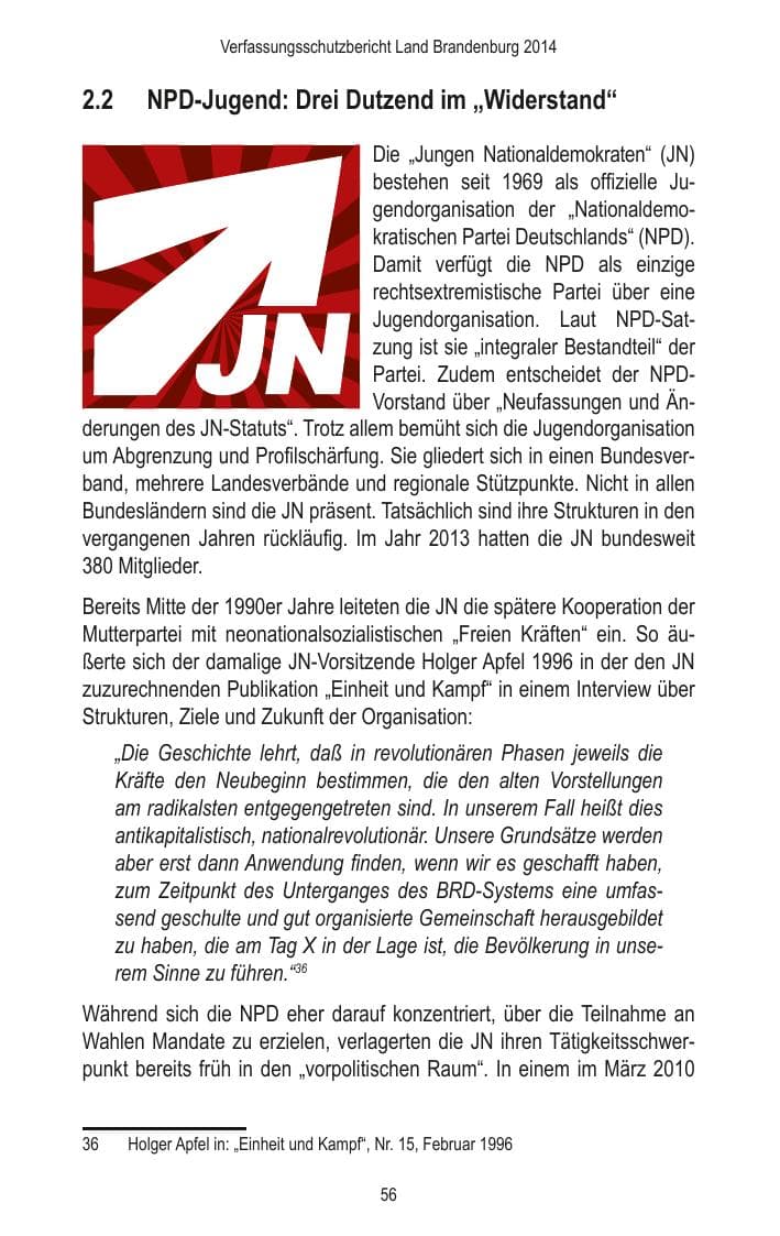 Seite 58 des Verfassungsschutzbericht 2014 Brandenburg