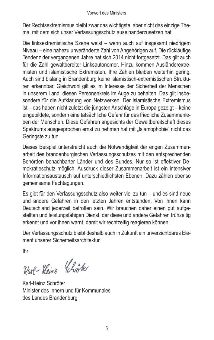 Seite 7 des Verfassungsschutzbericht 2014 Brandenburg