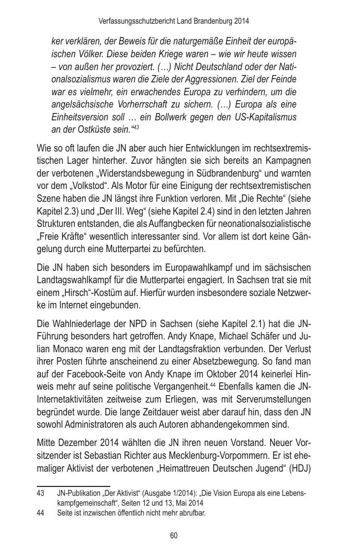 Seite 62 des Verfassungsschutzbericht 2014 Brandenburg