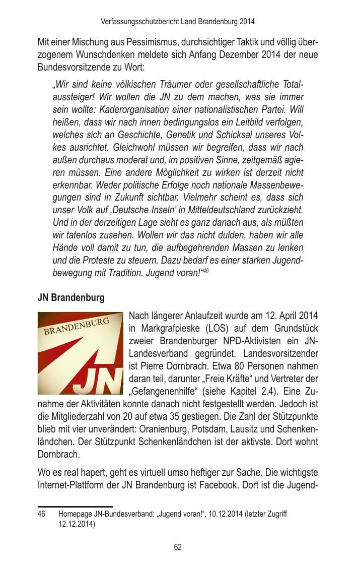 Seite 64 des Verfassungsschutzbericht 2014 Brandenburg