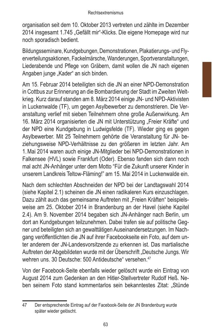 Seite 65 des Verfassungsschutzbericht 2014 Brandenburg