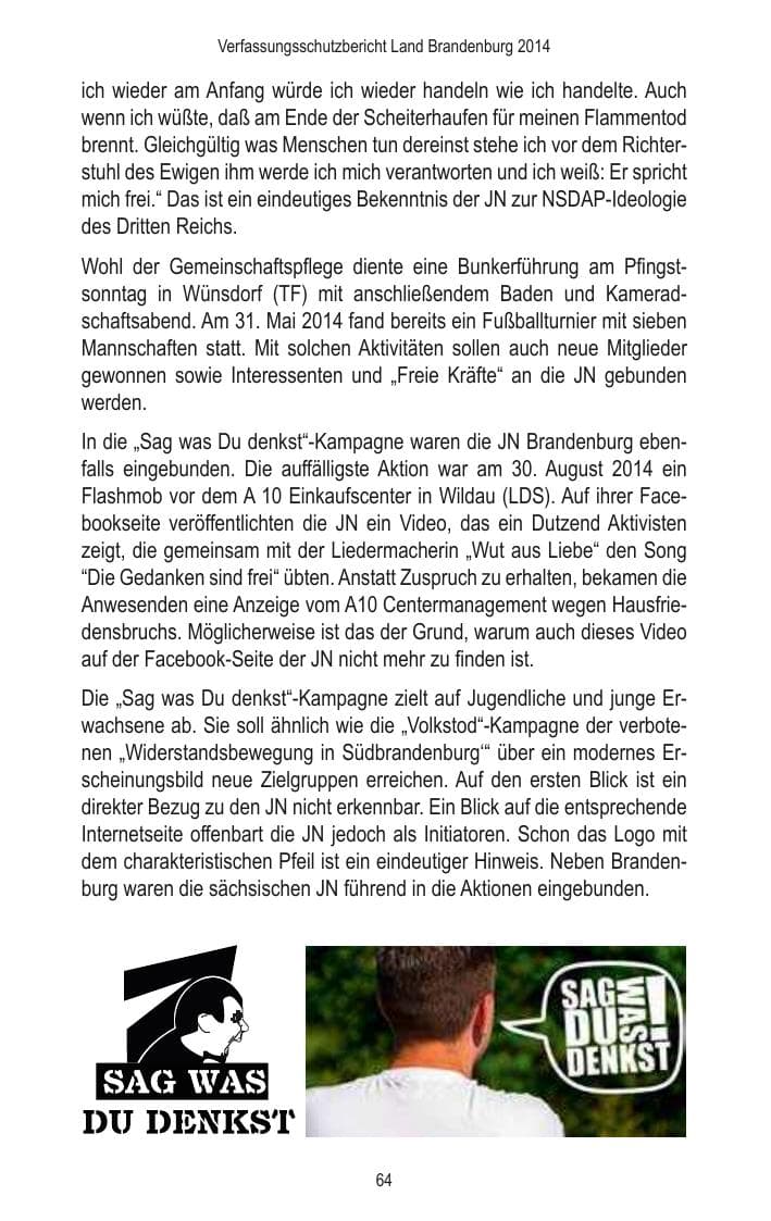 Seite 66 des Verfassungsschutzbericht 2014 Brandenburg