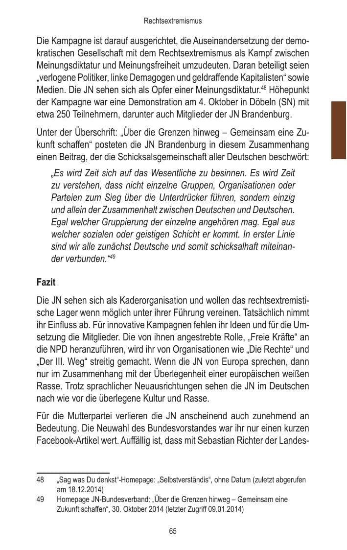 Seite 67 des Verfassungsschutzbericht 2014 Brandenburg