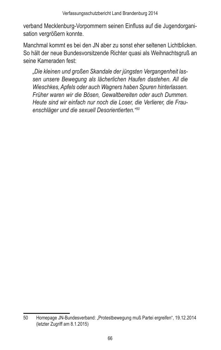 Seite 68 des Verfassungsschutzbericht 2014 Brandenburg