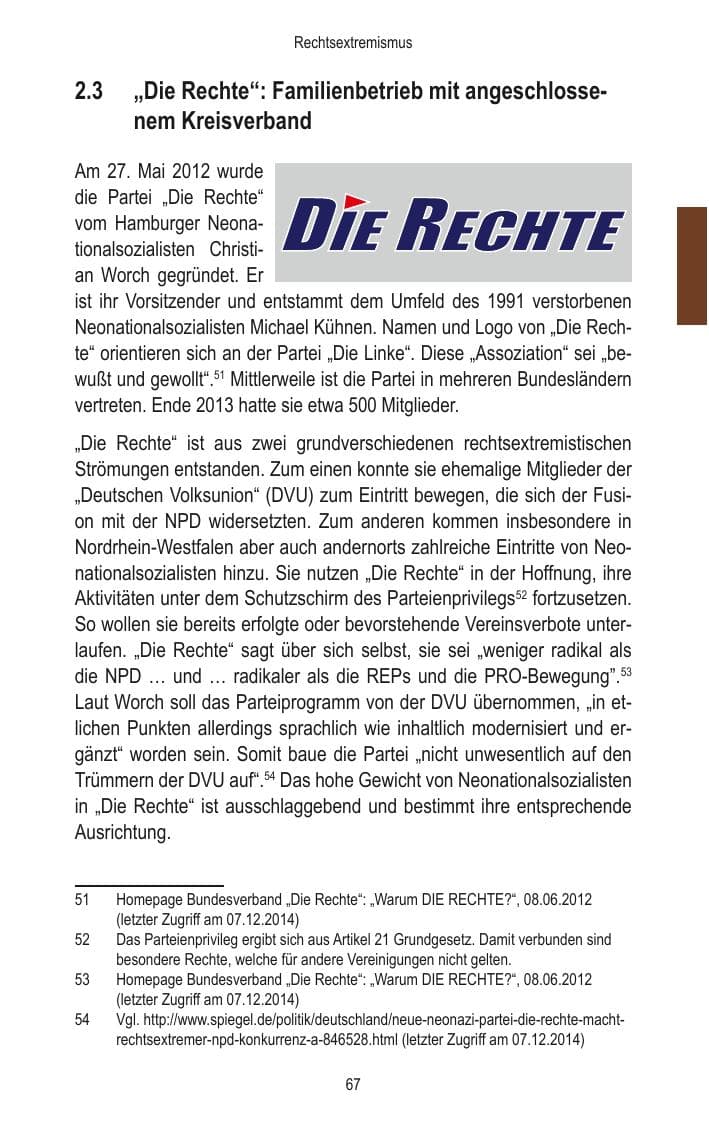 Seite 69 des Verfassungsschutzbericht 2014 Brandenburg