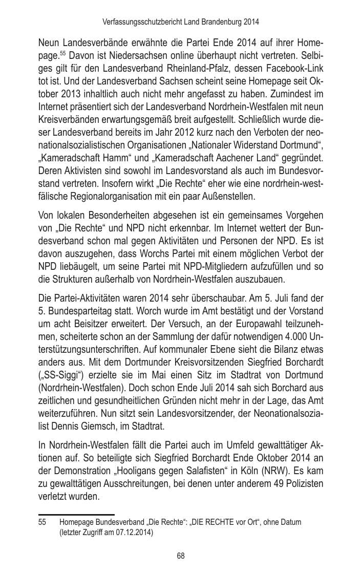 Seite 70 des Verfassungsschutzbericht 2014 Brandenburg