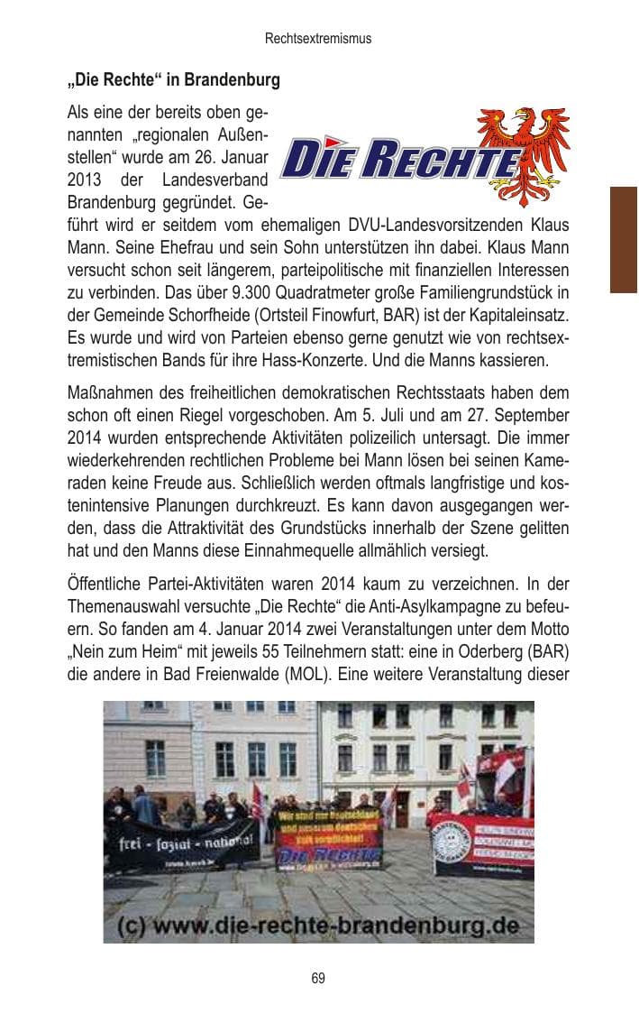Seite 71 des Verfassungsschutzbericht 2014 Brandenburg