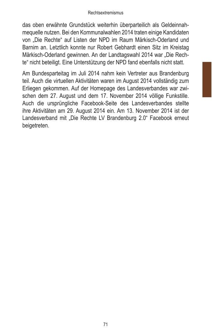 Seite 73 des Verfassungsschutzbericht 2014 Brandenburg