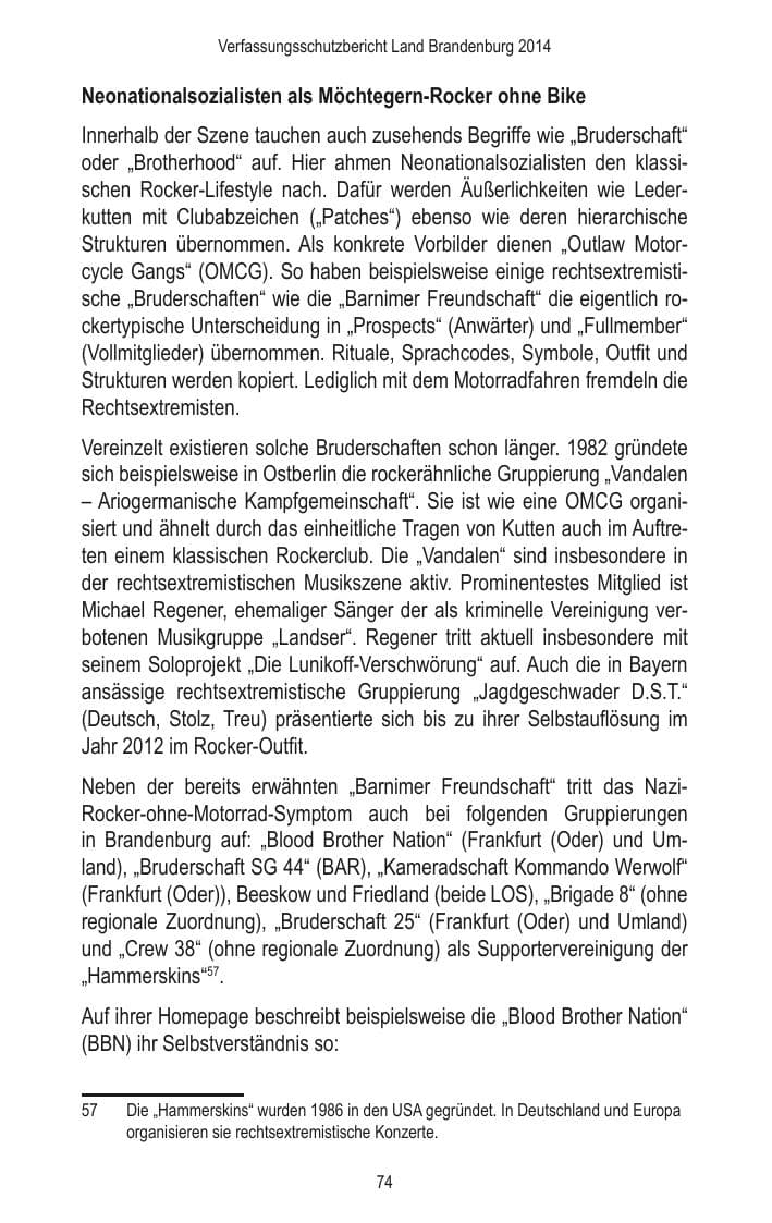 Seite 76 des Verfassungsschutzbericht 2014 Brandenburg