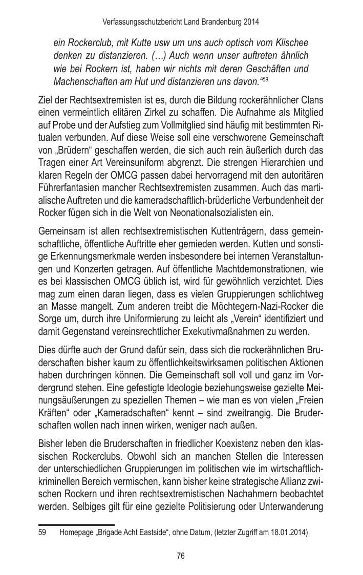 Seite 78 des Verfassungsschutzbericht 2014 Brandenburg