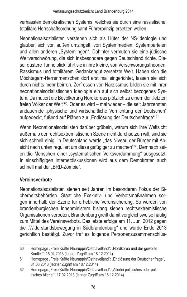 Seite 80 des Verfassungsschutzbericht 2014 Brandenburg