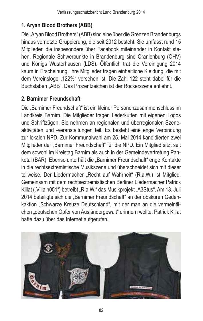 Seite 84 des Verfassungsschutzbericht 2014 Brandenburg